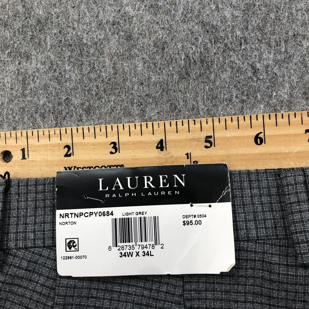 Lauren Ralph Lauren Pants Mens 34x34 Gray Check Dress Flat Front Straight Leg
